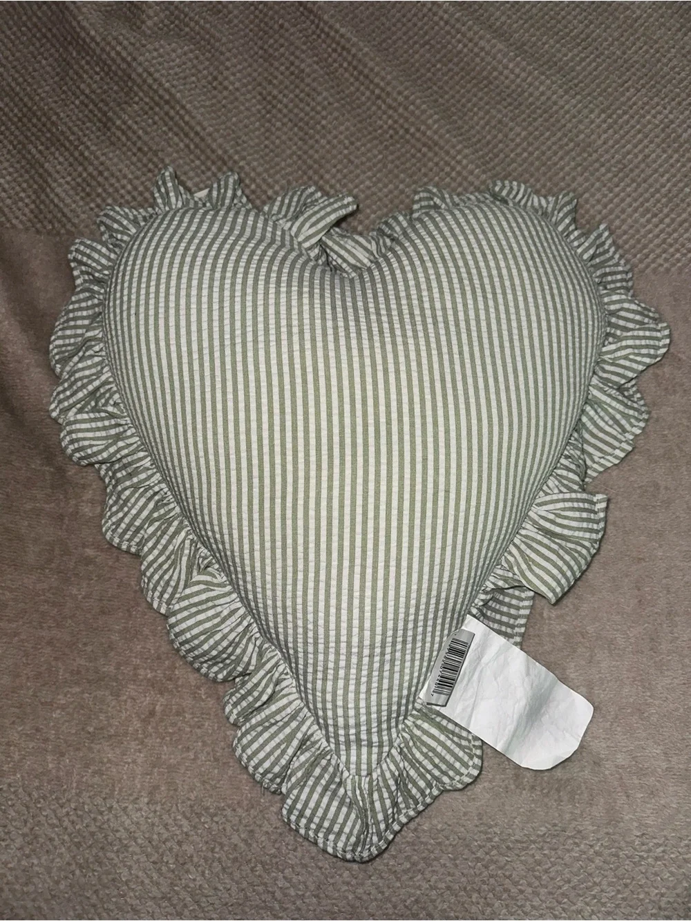Striped Heart Green and White Embroidered Pillow with Ruffles - Hot Mess Express
